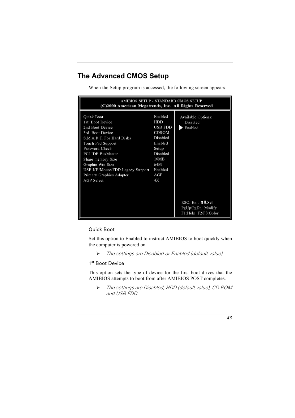 The advanced cmos setup | Elitegroup A900 (V2.1) User Manual | Page 57 / 85