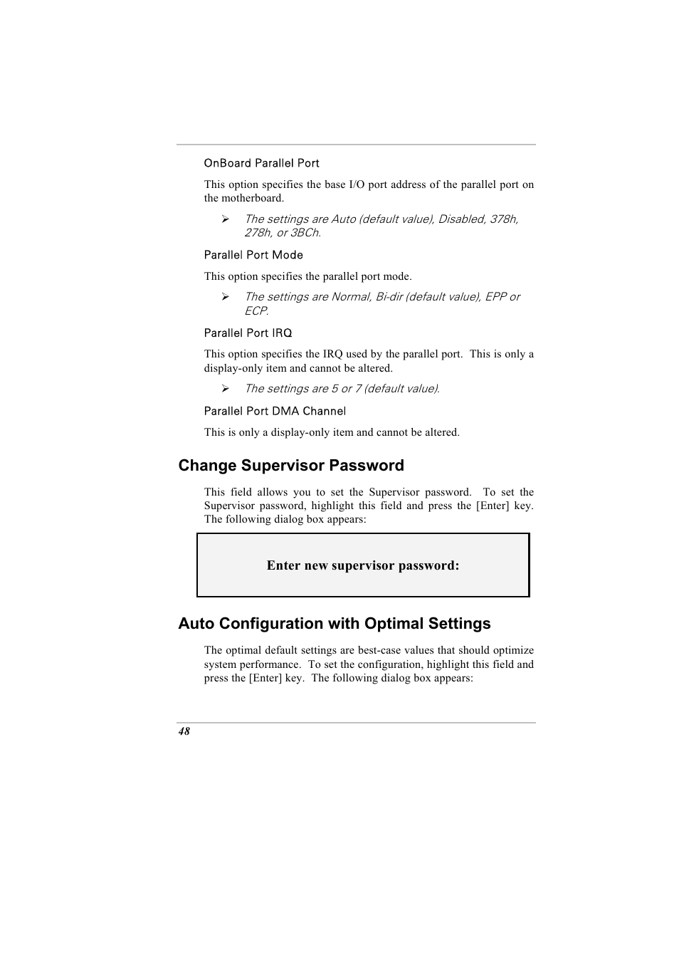 Change supervisor password, Auto configuration with optimal settings | Elitegroup A900 (V2.1) User Manual | Page 62 / 85