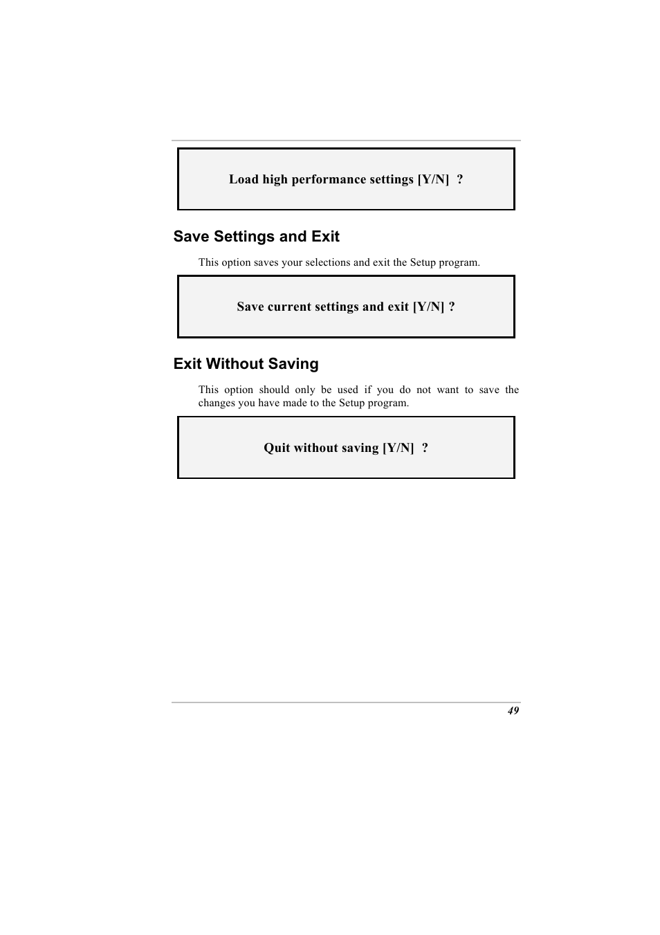 Save settings and exit, Exit without saving | Elitegroup A900 (V2.1) User Manual | Page 63 / 85