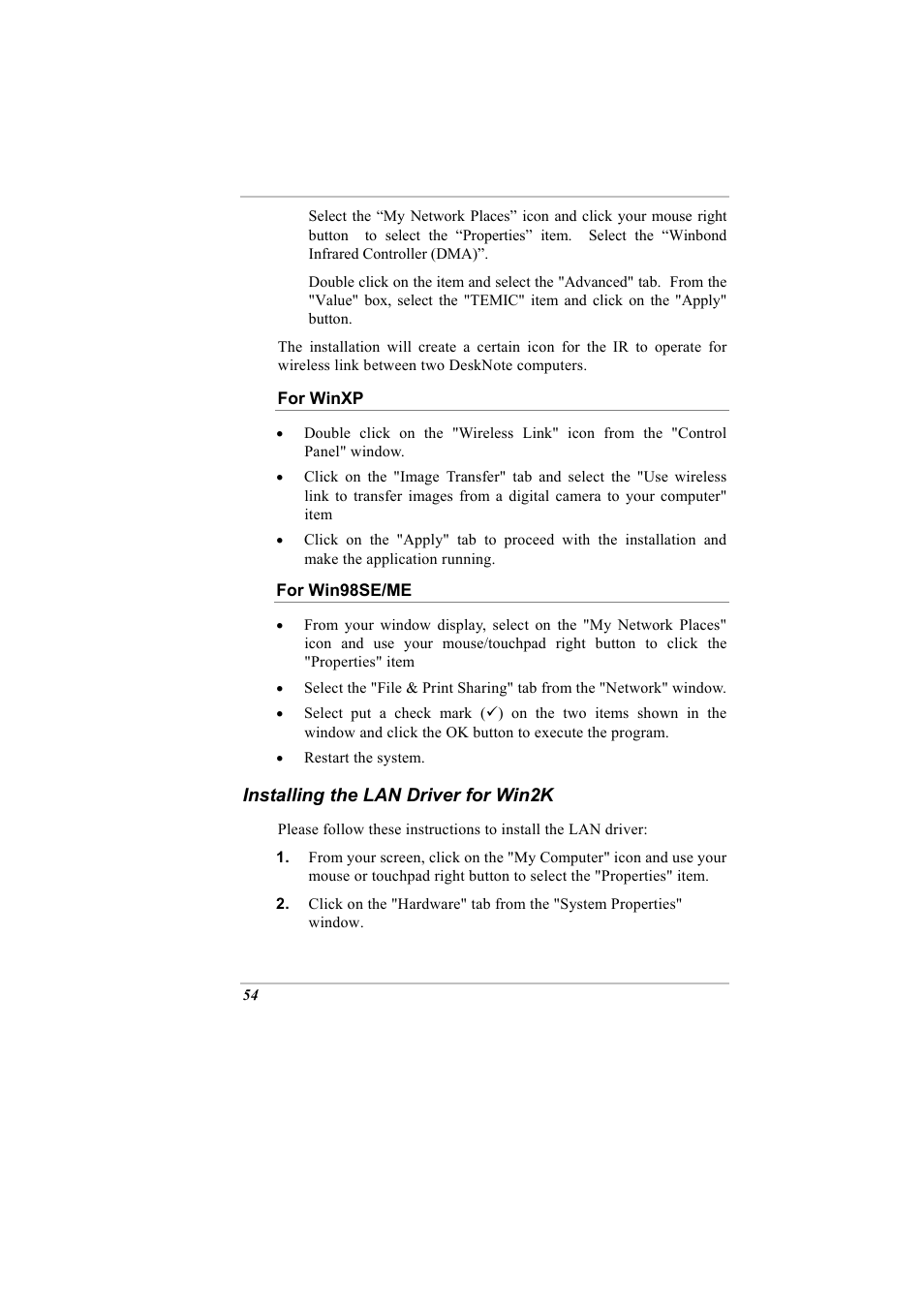 Installing the lan driver for win2k | Elitegroup A900 (V2.1) User Manual | Page 68 / 85