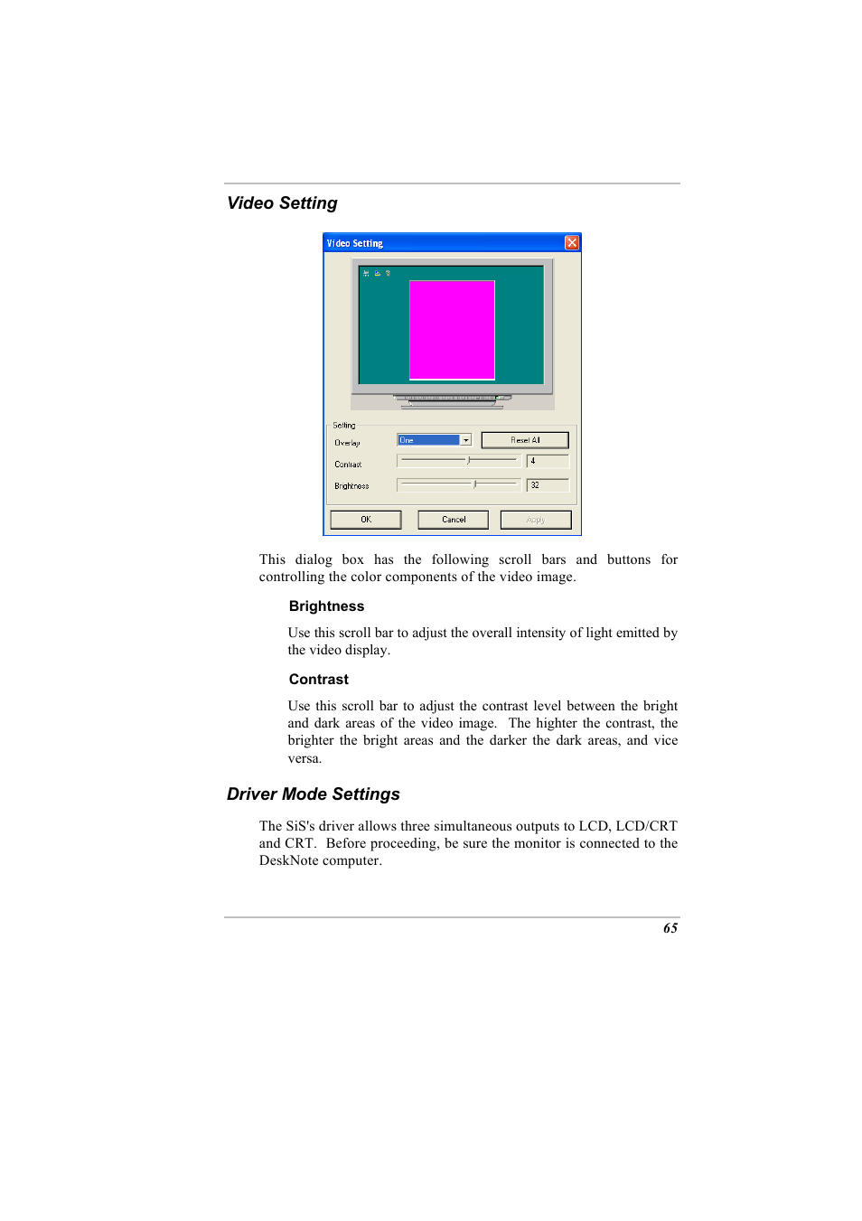 Video setting, Driver mode settings | Elitegroup A900 (V2.1) User Manual | Page 79 / 85