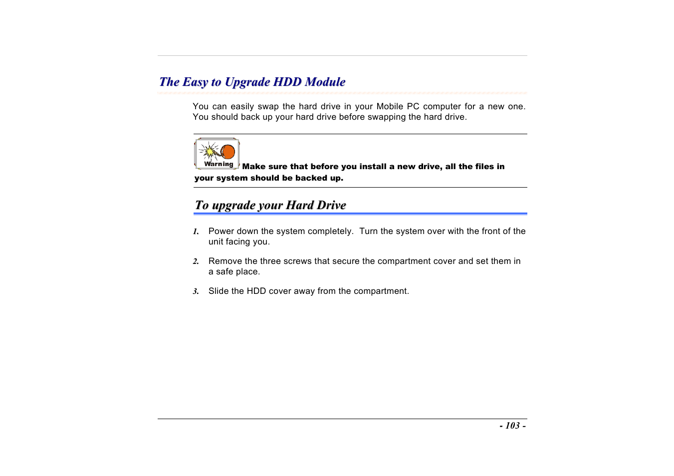 The easy to upgrade hdd module, To upgrade your hard drive | Elitegroup A535 User Manual | Page 105 / 117
