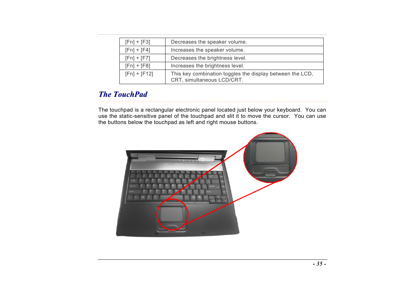 The touchpad | Elitegroup A535 User Manual | Page 37 / 117