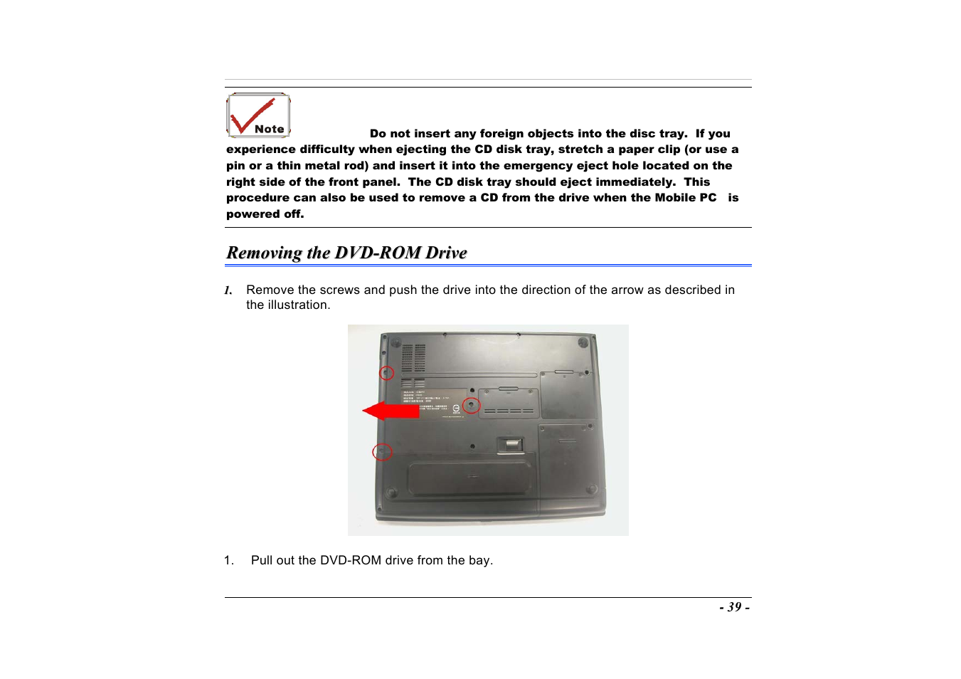 Removing the dvd-rom drive | Elitegroup A535 User Manual | Page 41 / 117