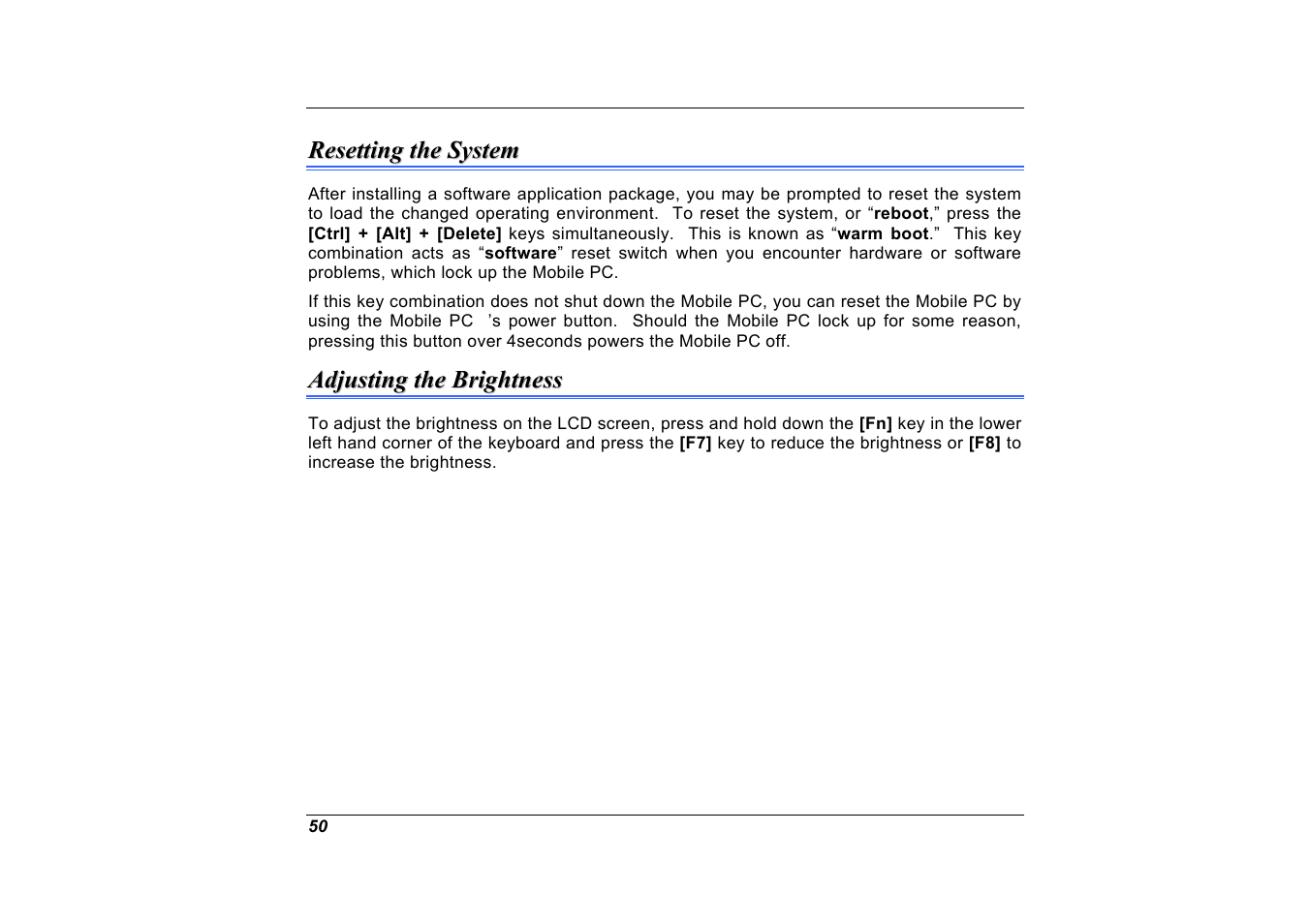 Resetting the system, Adjusting the brightness | Elitegroup A535 User Manual | Page 52 / 117