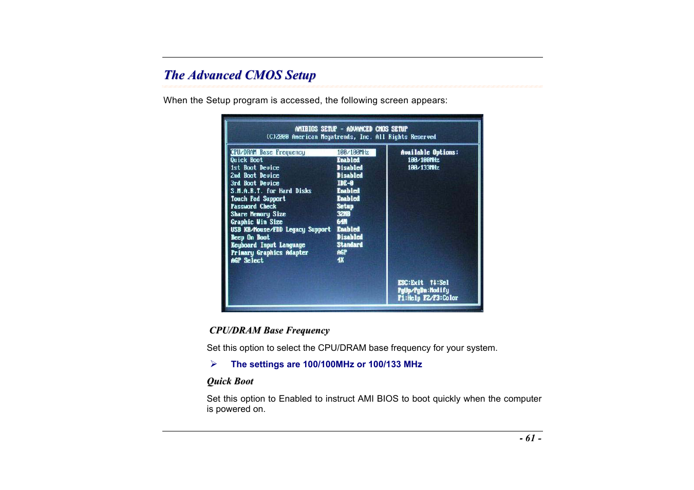 The advanced cmos setup | Elitegroup A535 User Manual | Page 63 / 117
