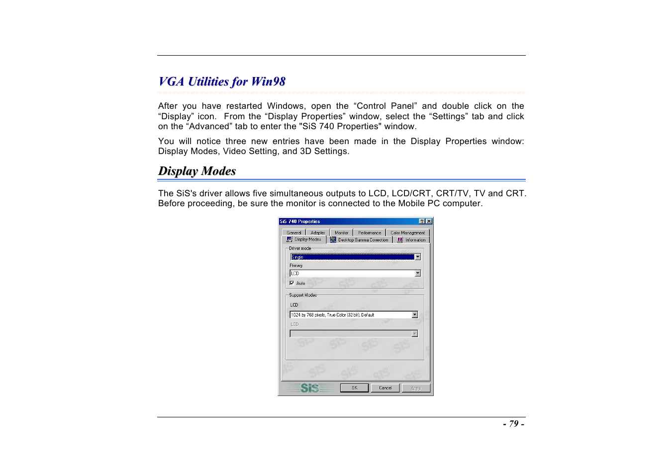 Vga utilities fo, Display modes | Elitegroup A535 User Manual | Page 81 / 117