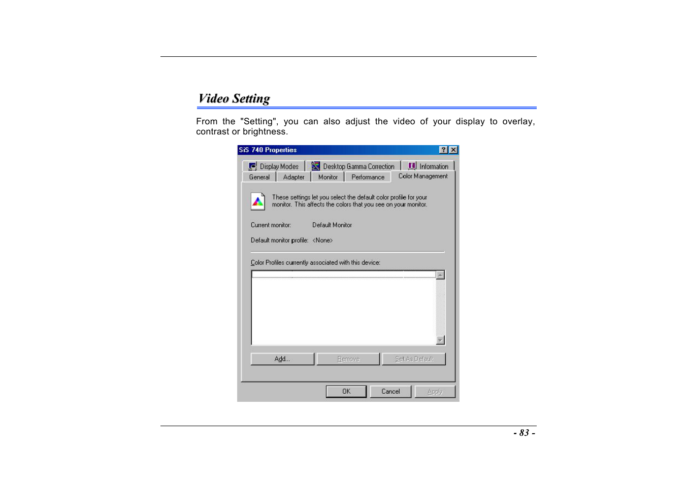Video setting | Elitegroup A535 User Manual | Page 85 / 117