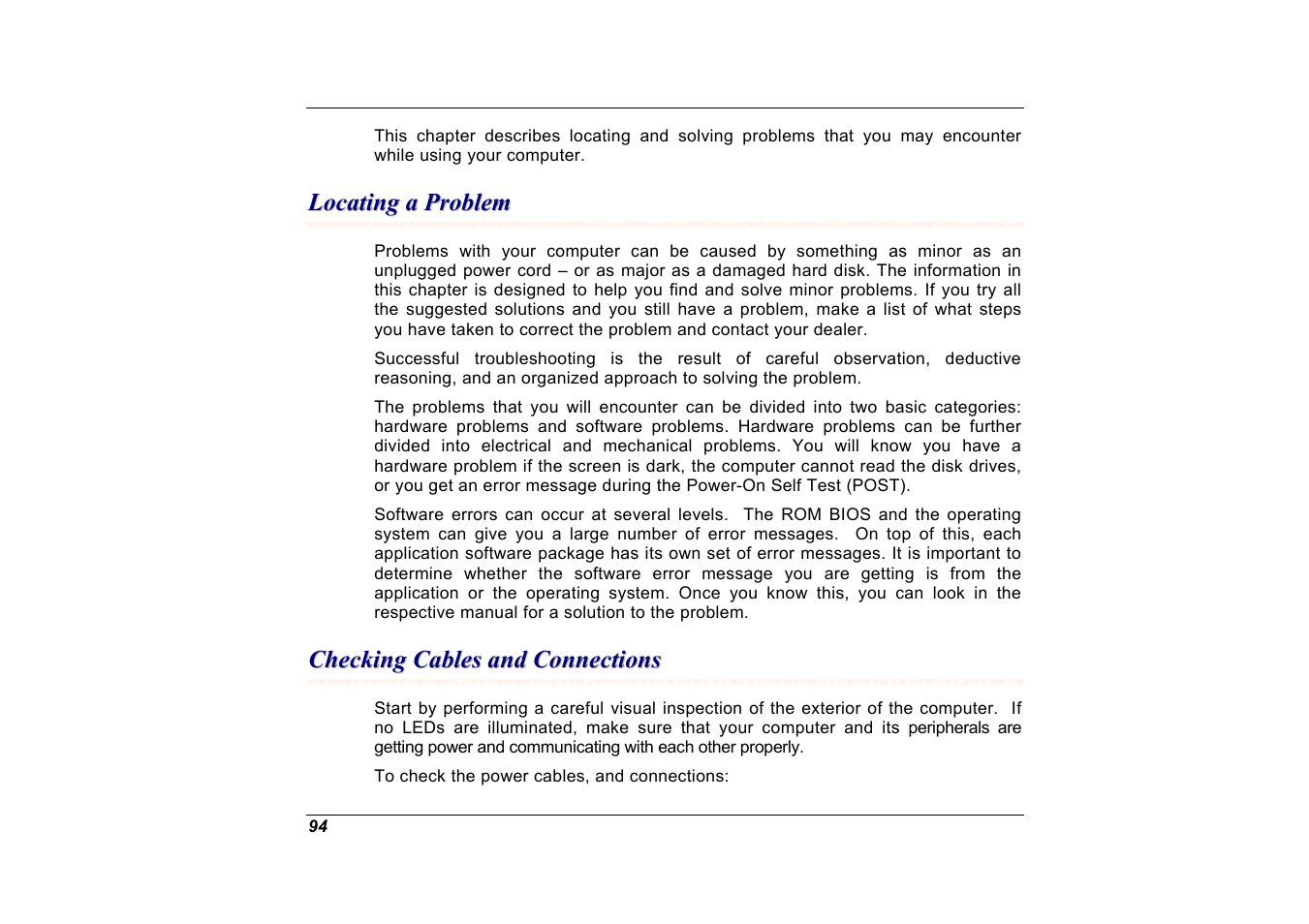 Locating a problem, Checking cables and connections | Elitegroup A535 User Manual | Page 96 / 117