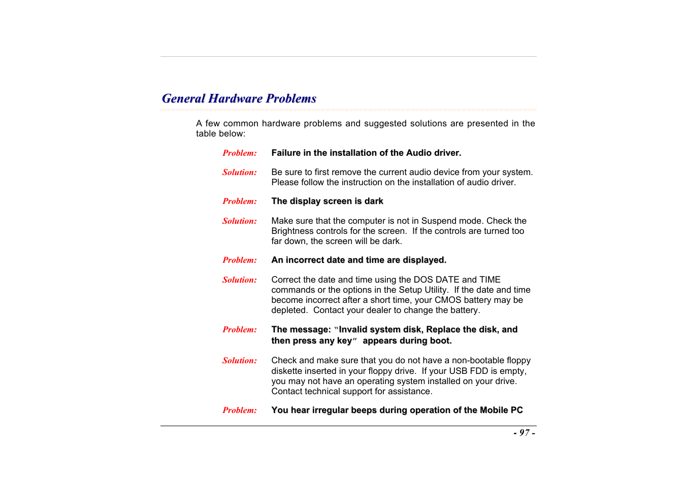 General hardware problems | Elitegroup A535 User Manual | Page 99 / 117