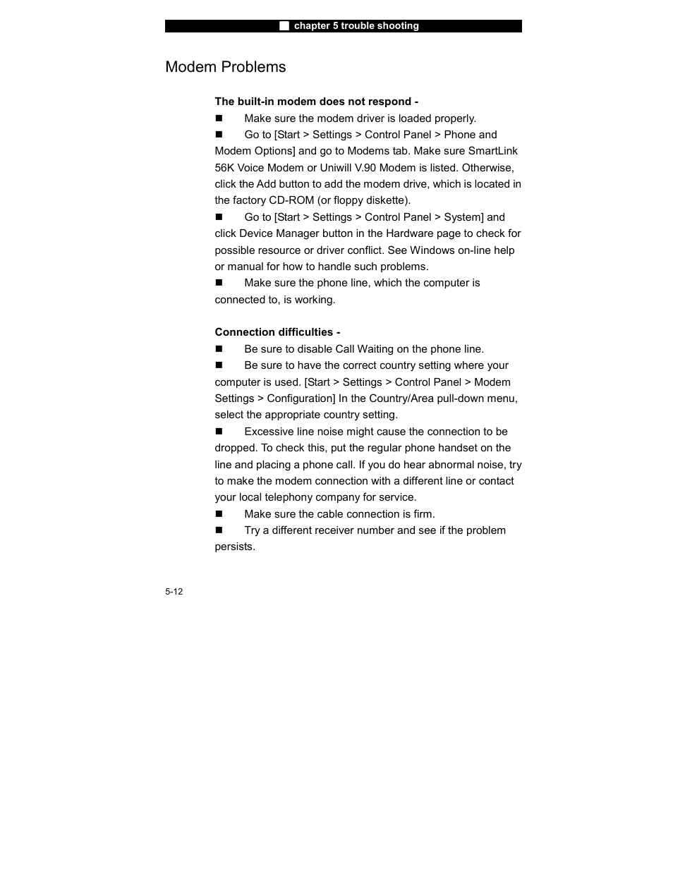 Modem problems | Elitegroup 755IN v.5 User Manual | Page 12 / 17