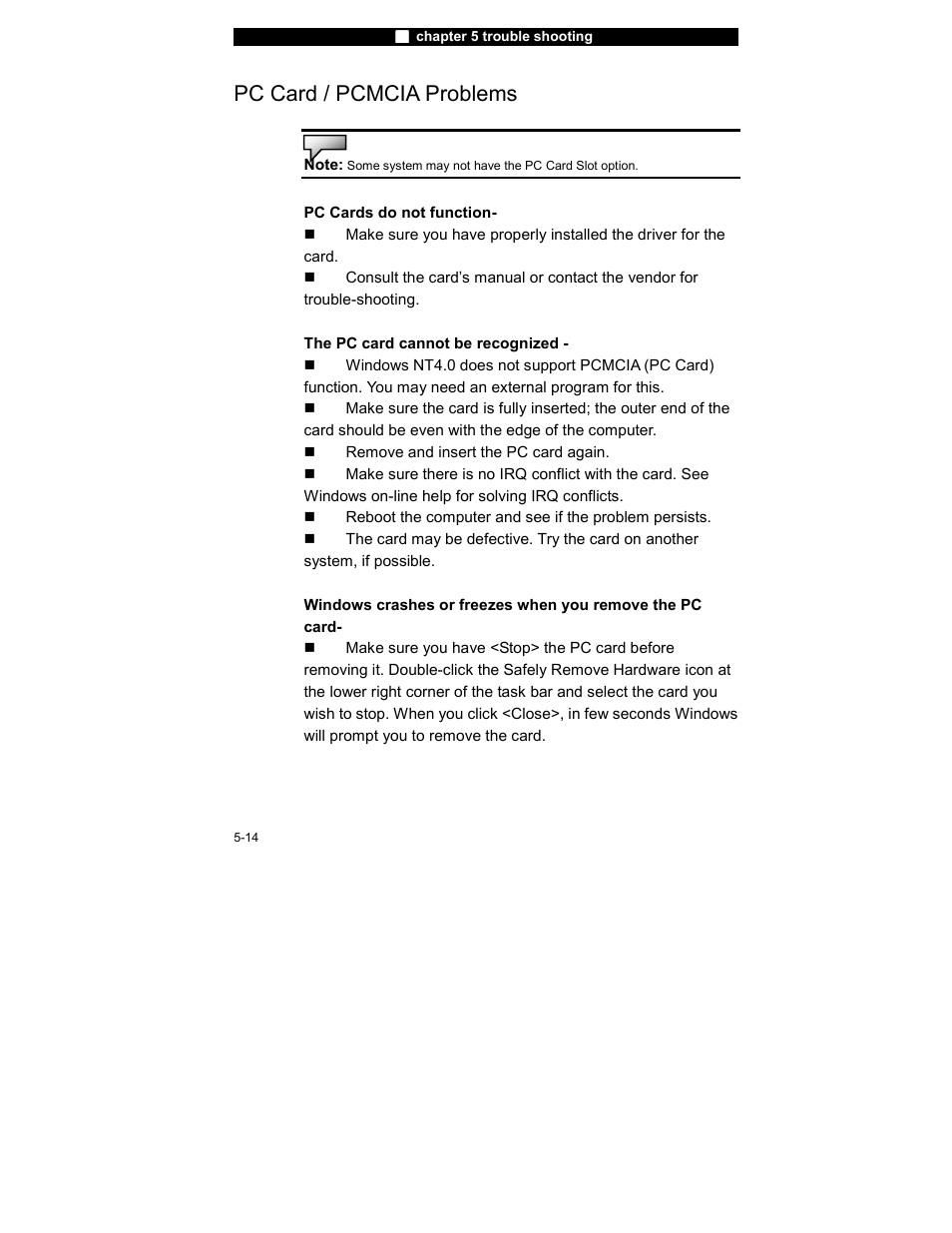Pc card / pcmcia problems | Elitegroup 755IN v.5 User Manual | Page 14 / 17