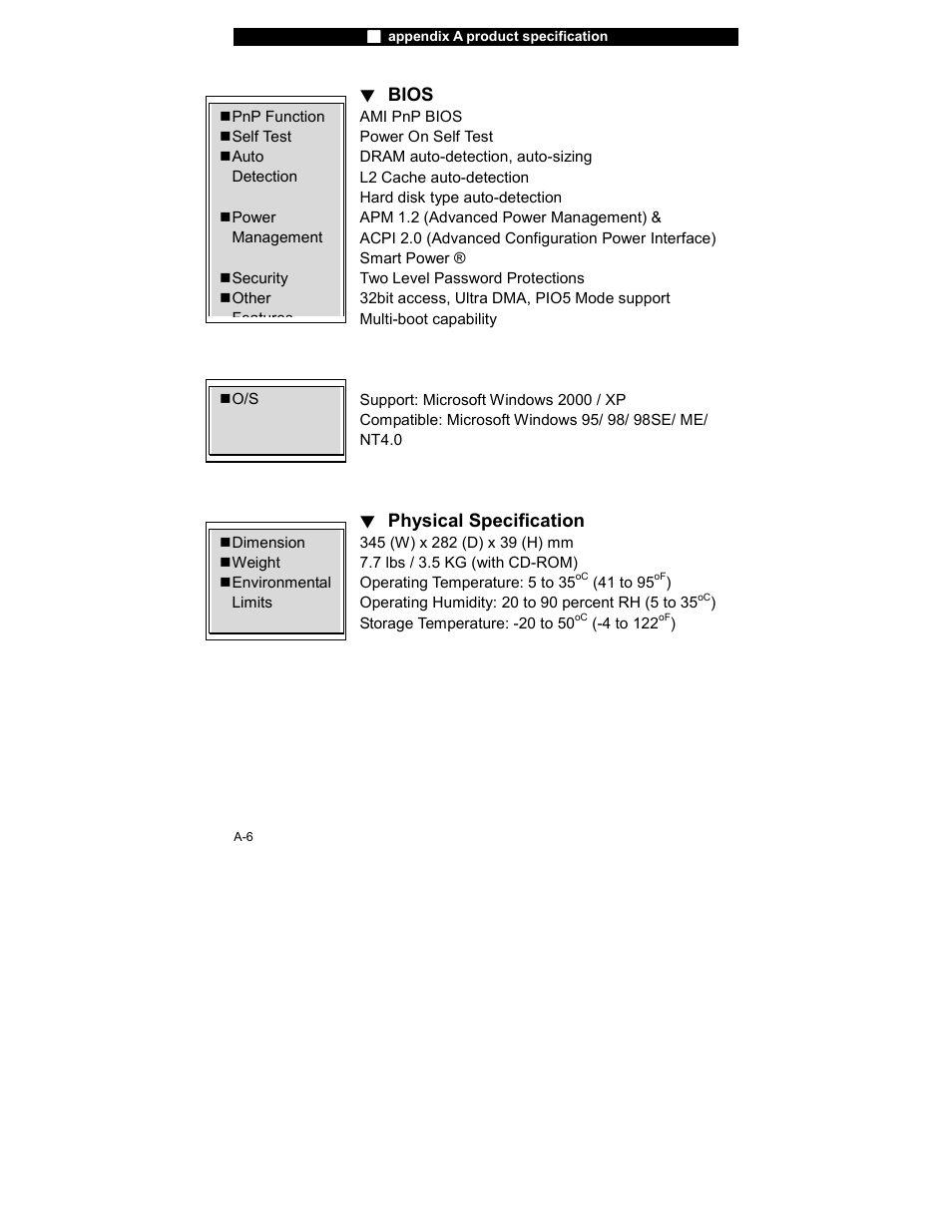 Bios, Physical specification | Elitegroup 755IN v.6 User Manual | Page 6 / 6