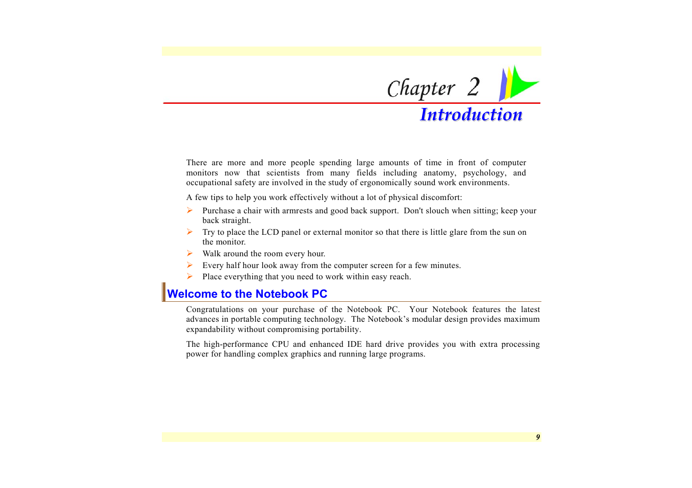 Welcome to the notebook pc, Chapter 2: introduction | Elitegroup 557 User Manual | Page 19 / 81
