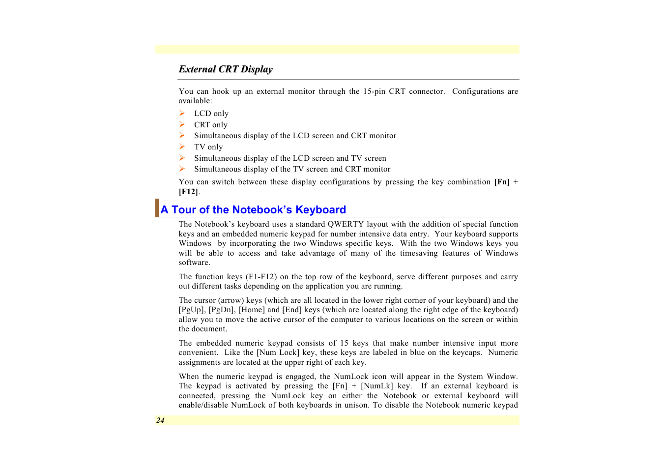 External crt display, A tour of the notebook’s keyboard | Elitegroup 557 User Manual | Page 34 / 81