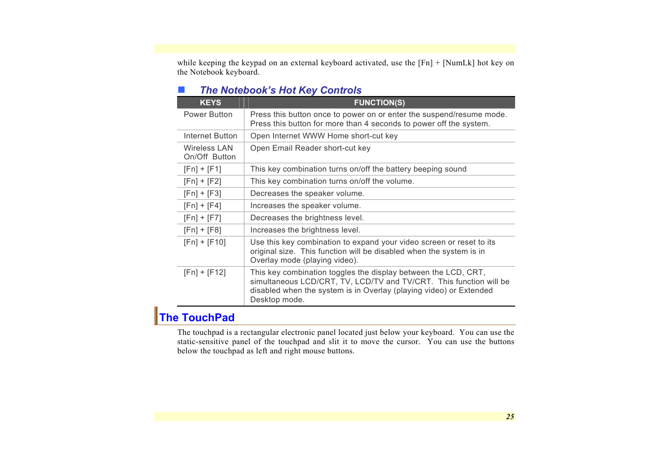 The notebook’s hot key controls, The touchpad | Elitegroup 557 User Manual | Page 35 / 81