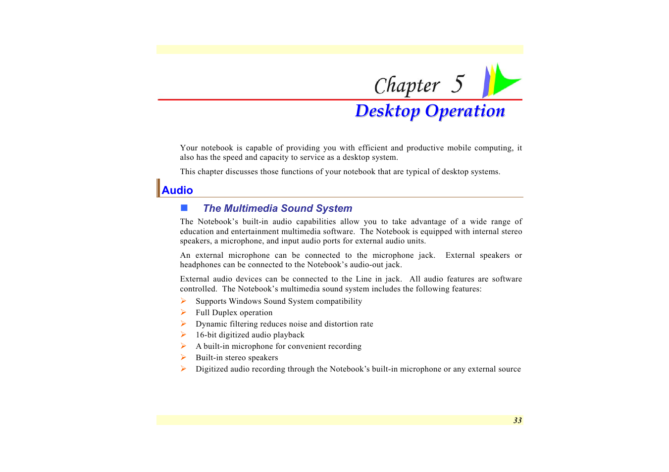 Audio, The multimedia sound system, Chapter 5: desktop operation | Elitegroup 557 User Manual | Page 43 / 81