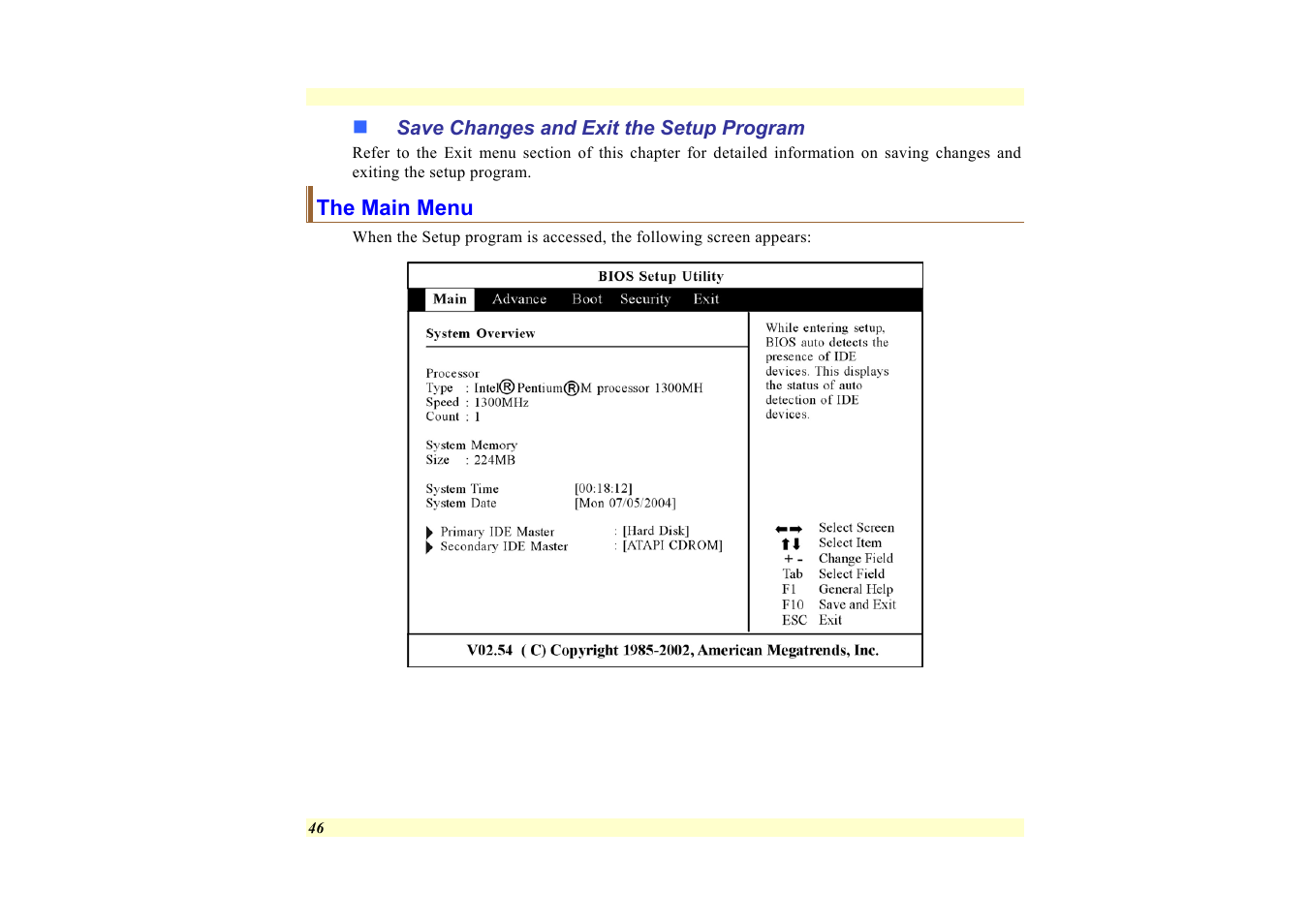 Save changes and exit the setup program, The main menu | Elitegroup 557 User Manual | Page 56 / 81