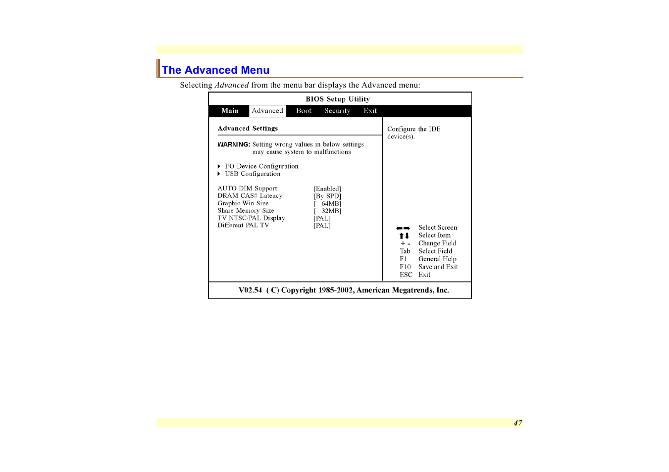 The advanced menu | Elitegroup 557 User Manual | Page 57 / 81