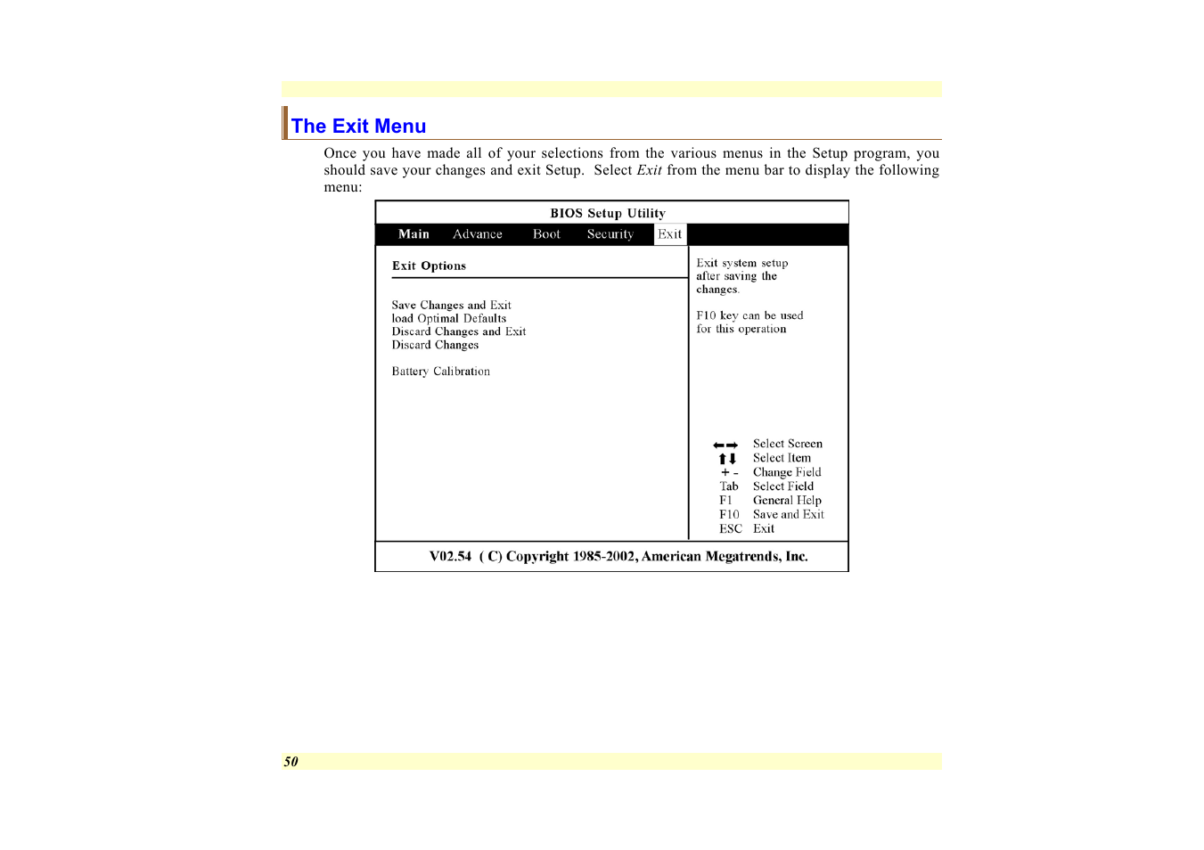 The exit menu | Elitegroup 557 User Manual | Page 60 / 81