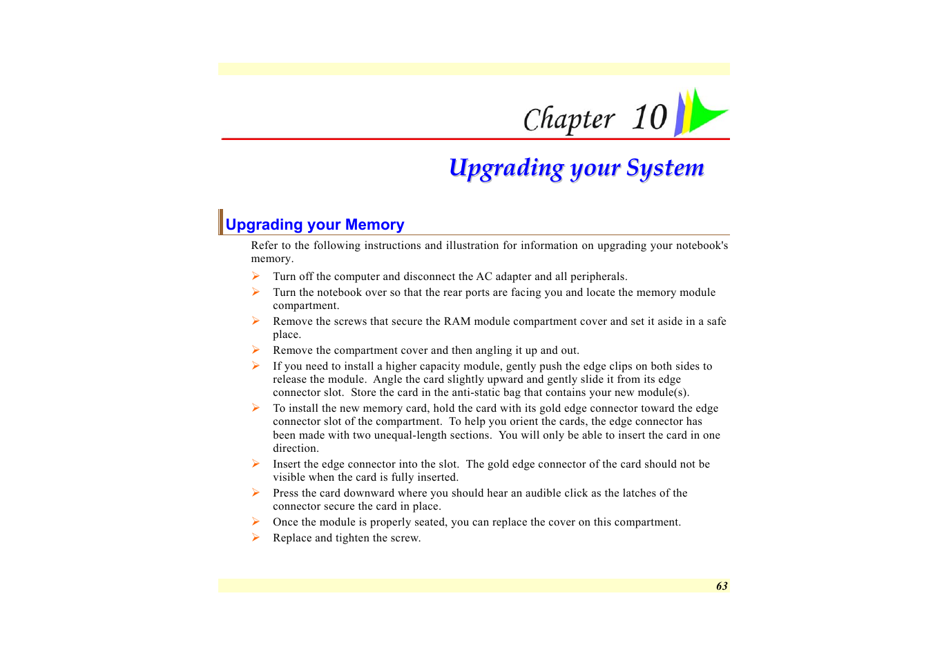 Upgrading your memory, Chapter 10: upgrading your system | Elitegroup 557 User Manual | Page 73 / 81