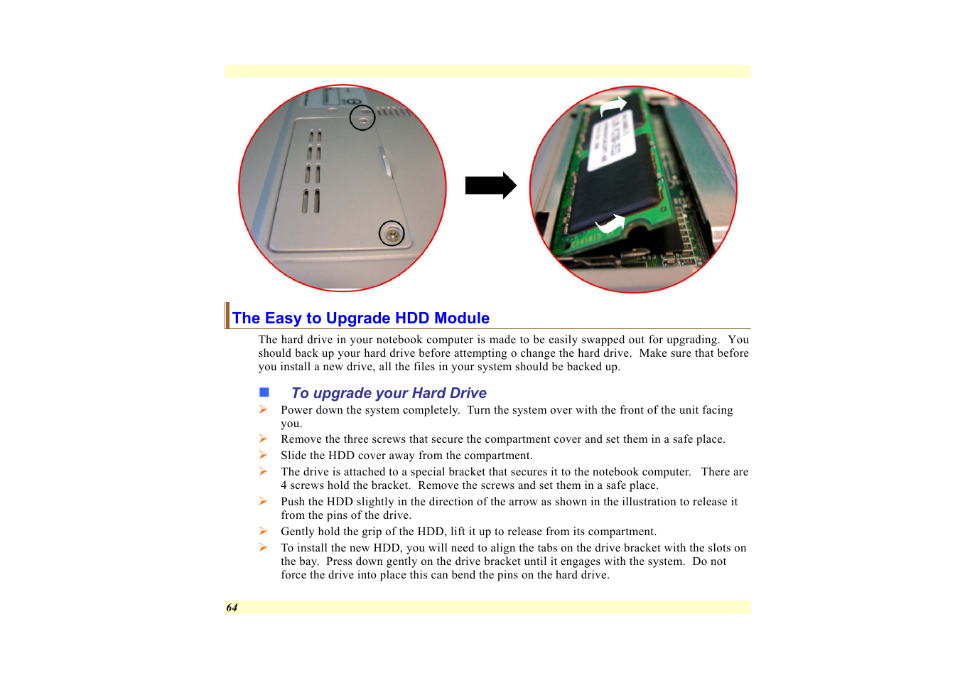 The easy to upgrade hdd module, To upgrade your hard drive | Elitegroup 557 User Manual | Page 74 / 81