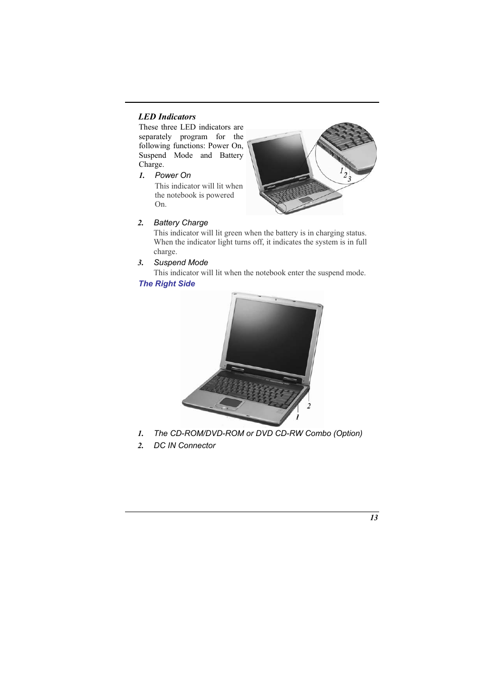 Led indicators, The right side | Elitegroup 536 User Manual | Page 21 / 71