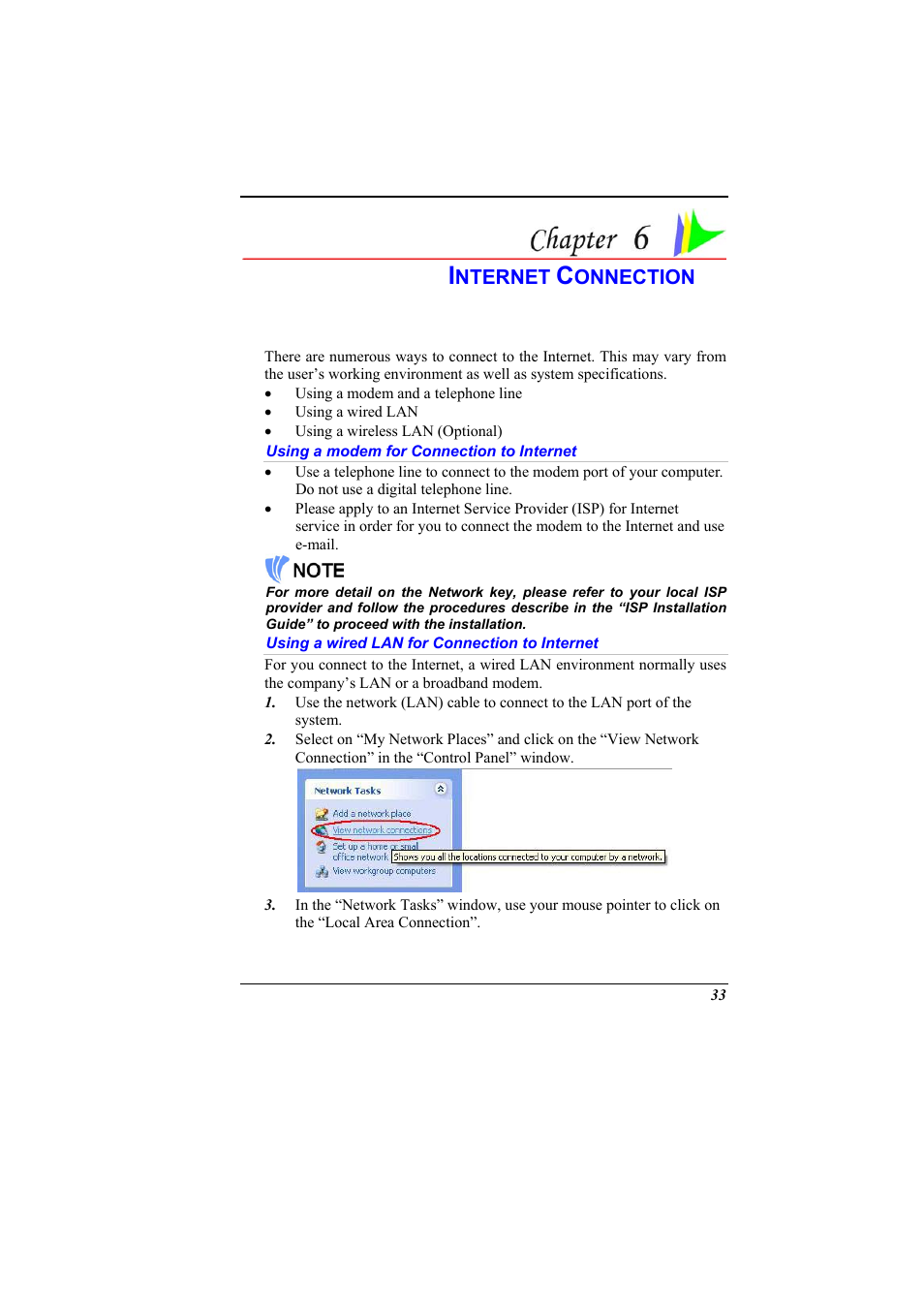 Using a modem for connection to internet, Using a wired lan for connection to internet, Internet connection | Elitegroup 536 User Manual | Page 41 / 71