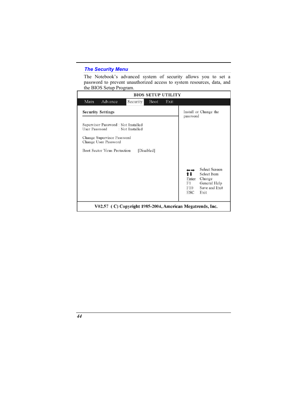 The security menu | Elitegroup 536 User Manual | Page 52 / 71