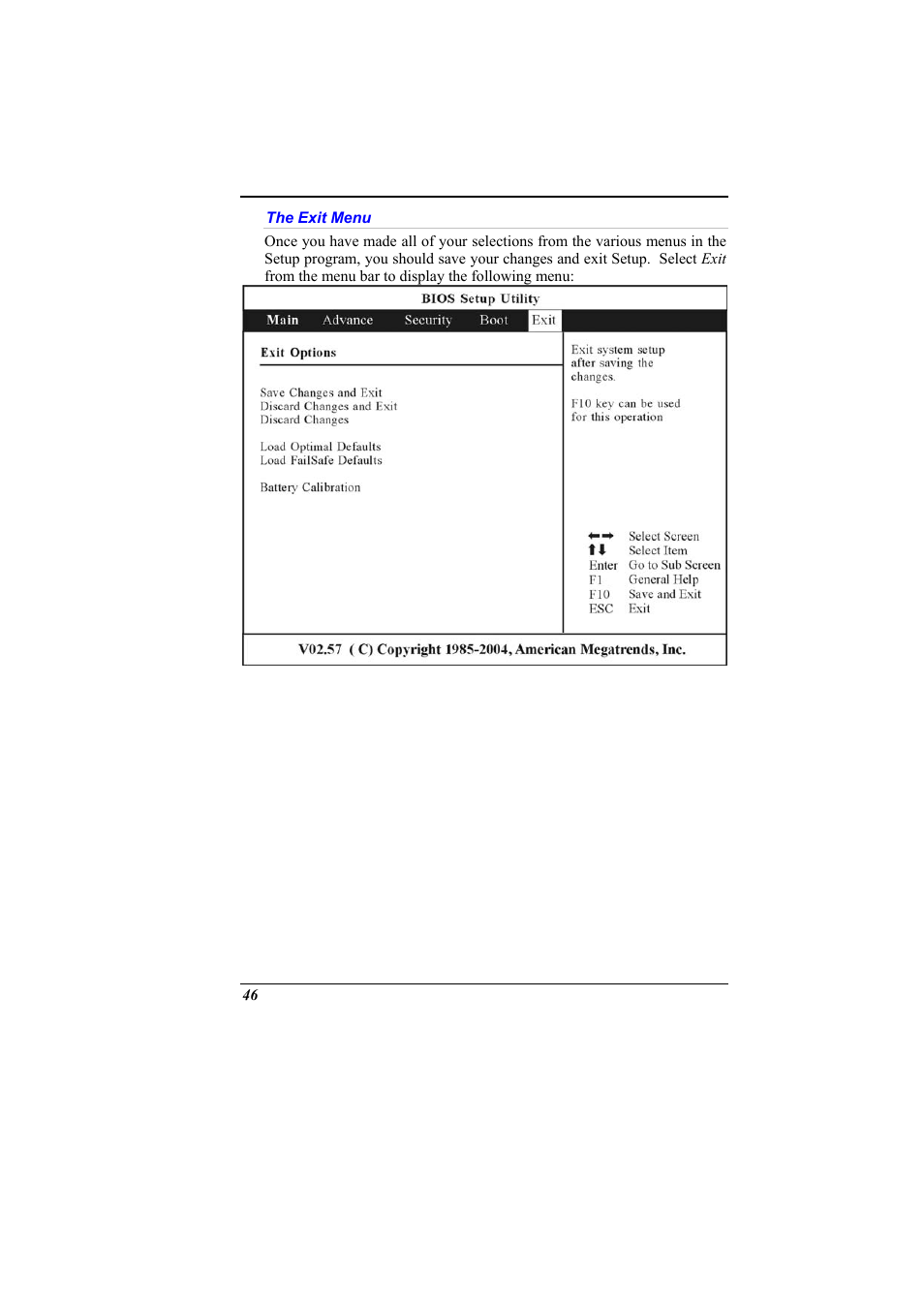 The exit menu | Elitegroup 536 User Manual | Page 54 / 71