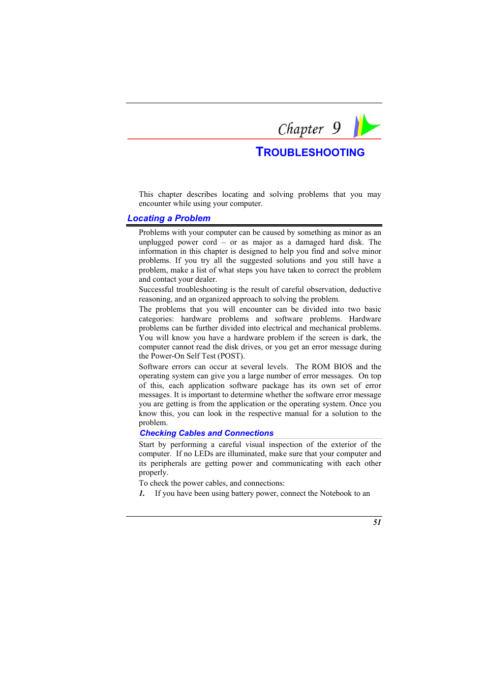 Locating a problem, Checking cables and connections, Troubleshooting | Elitegroup 536 User Manual | Page 59 / 71