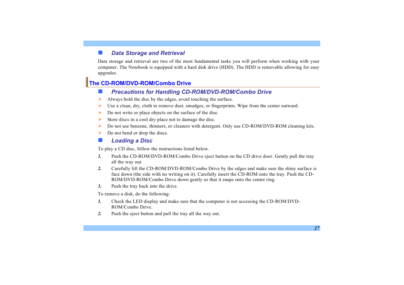 Data storage and retrieval, The cd-rom/dvd-rom/combo drive, Loading a disc | Elitegroup 532 User Manual | Page 35 / 83