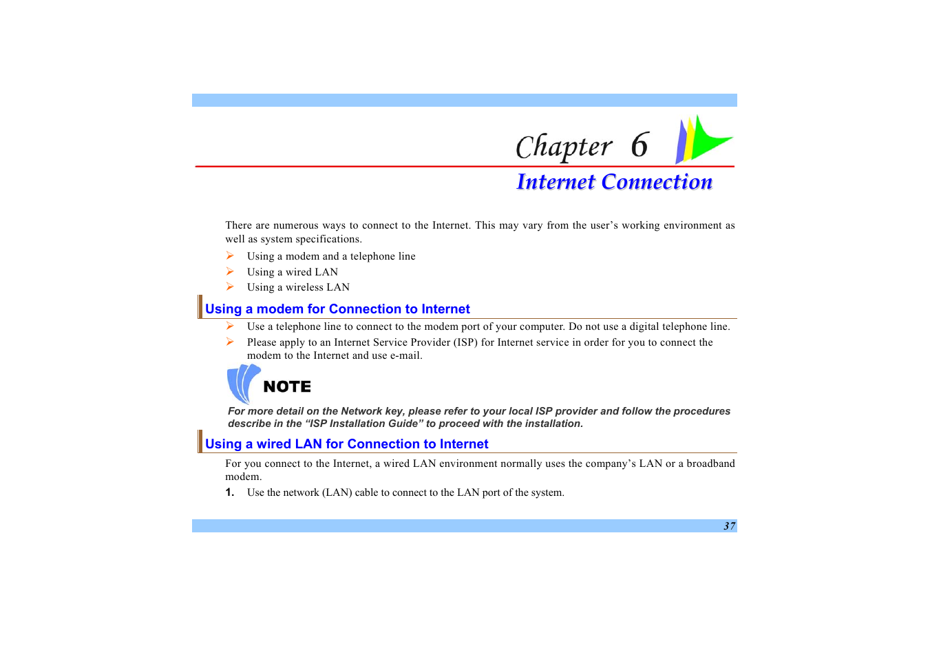 Using a modem for connection to internet, Using a wired lan for connection to internet, Internet connection | Elitegroup 532 User Manual | Page 45 / 83