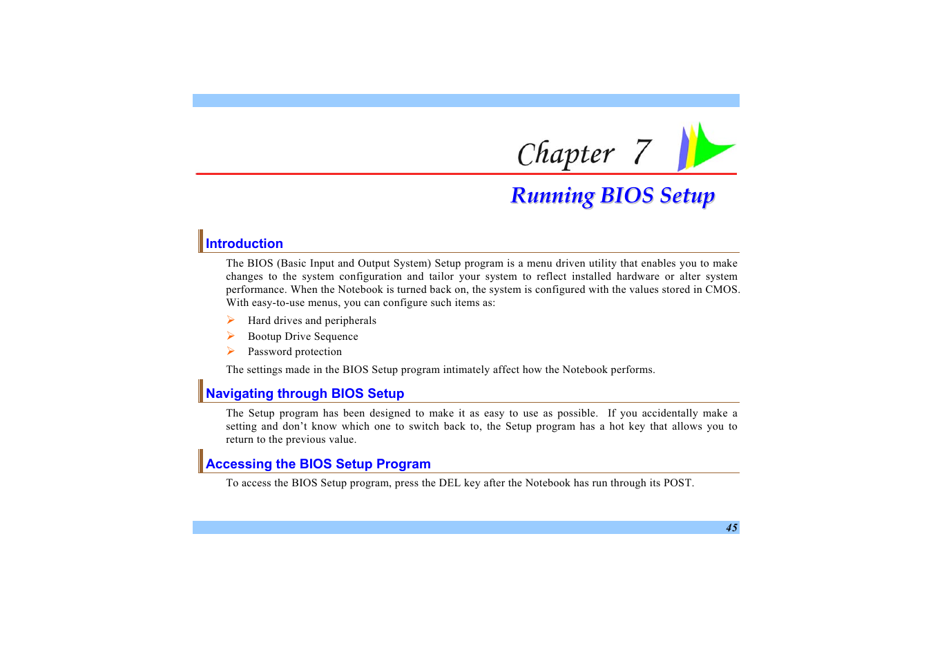 Introduction, Navigating through bios setup, Accessing the bios setup program | Running bios setup | Elitegroup 532 User Manual | Page 53 / 83