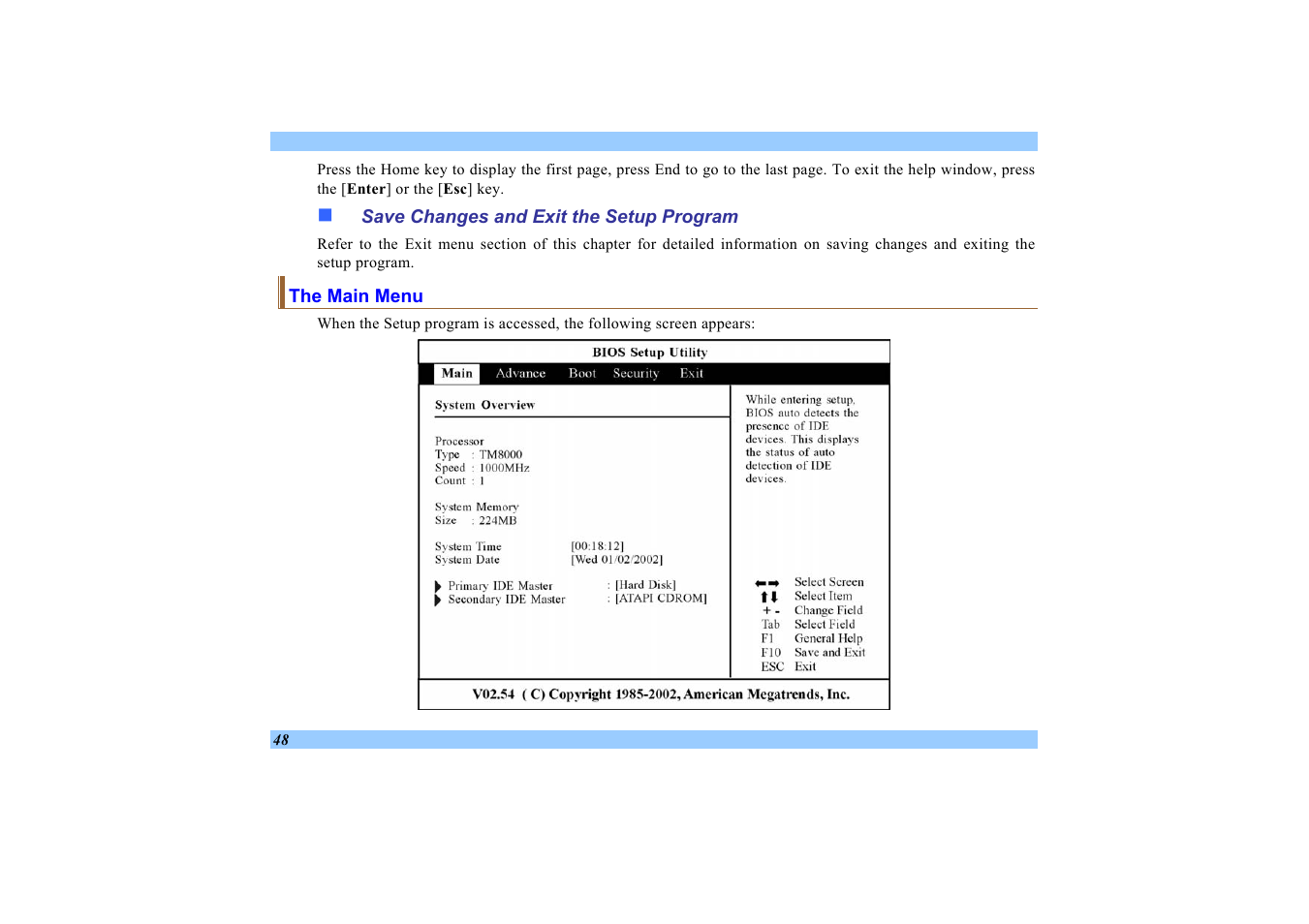 Save changes and exit the setup program, The main menu | Elitegroup 532 User Manual | Page 56 / 83