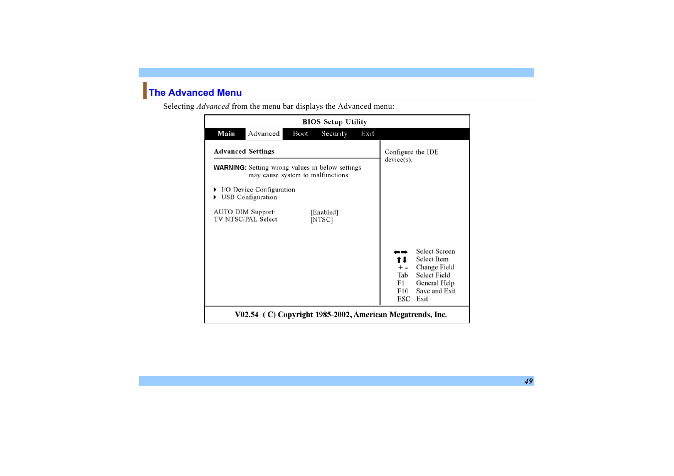 The advanced menu | Elitegroup 532 User Manual | Page 57 / 83