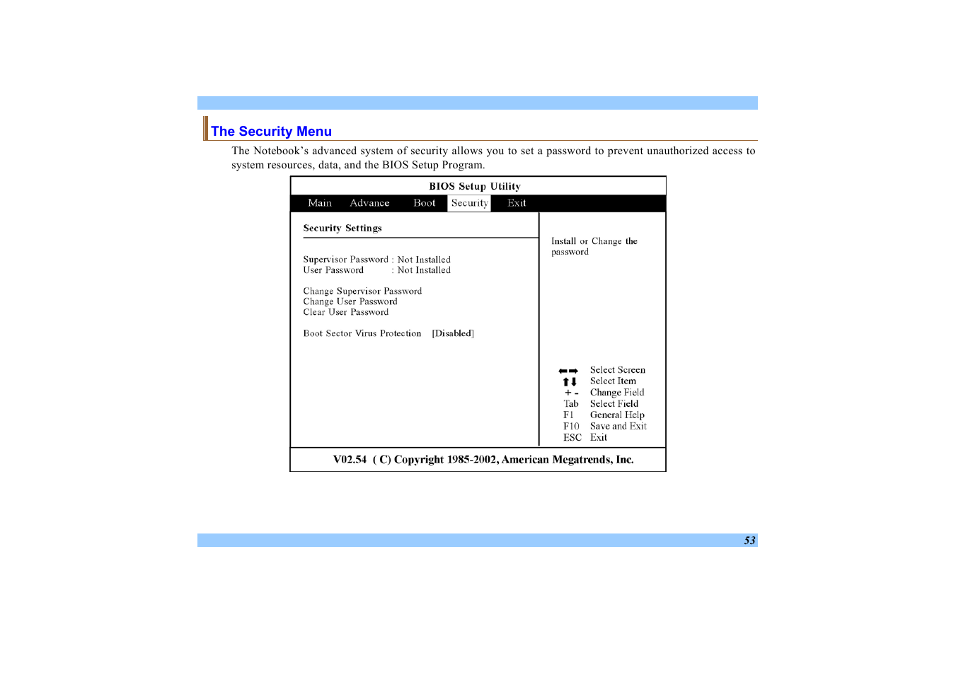 The security menu | Elitegroup 532 User Manual | Page 61 / 83