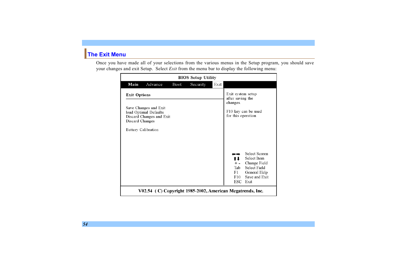 The exit menu | Elitegroup 532 User Manual | Page 62 / 83