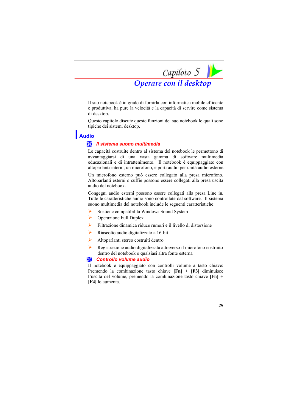 Audio, Il sistema suono multimedia, Controllo volume audio | Operare con il desktop | Elitegroup 321 User Manual | Page 37 / 65