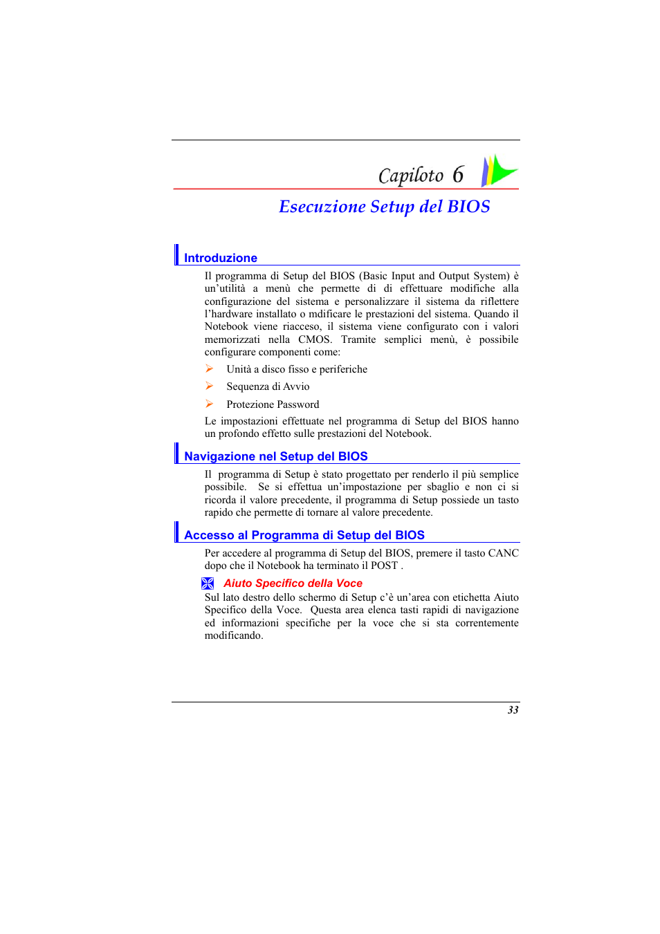 Introduzione, Navigazione nel setup del bios, Accesso al programma di setup del bios | Aiuto specifico della voce, Esecuzione setup del bios | Elitegroup 321 User Manual | Page 41 / 65