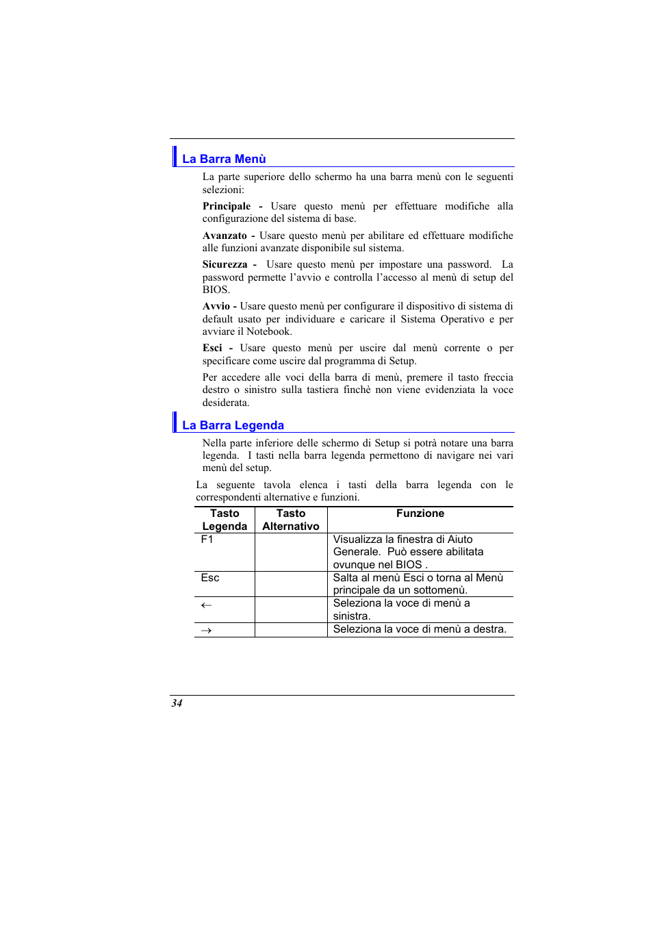La barra menu, La barra legenda, La barra menù | Elitegroup 321 User Manual | Page 42 / 65