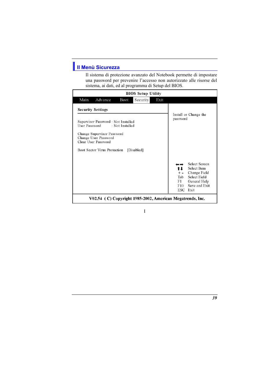 Il menu sicurezza, Il menù sicurezza | Elitegroup 321 User Manual | Page 47 / 65