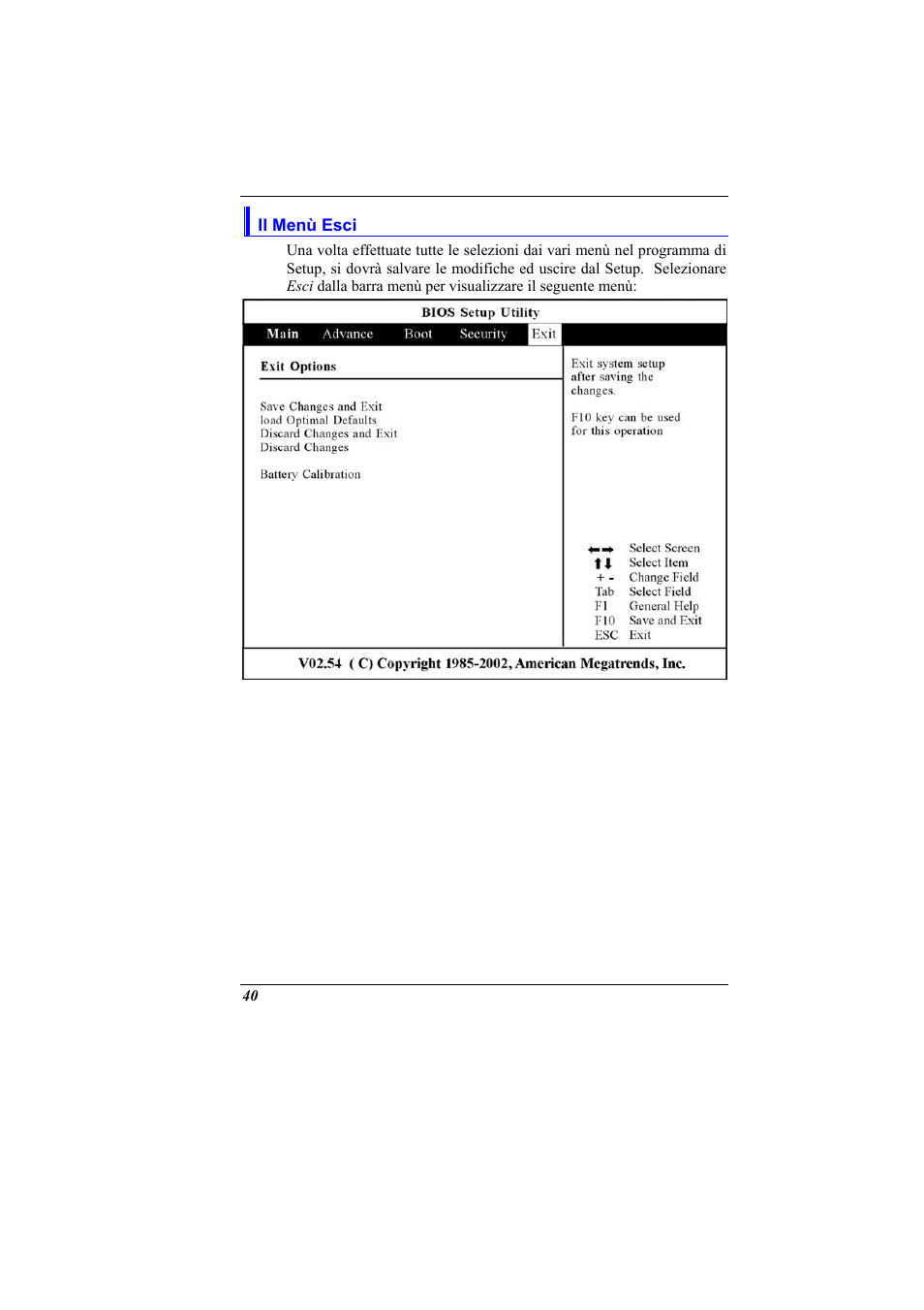 Il menu esci, Il menù esci | Elitegroup 321 User Manual | Page 48 / 65