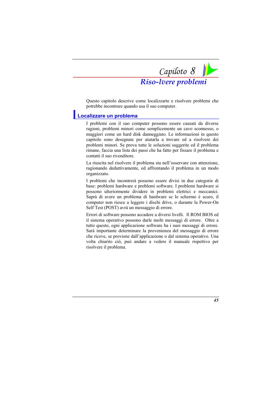 Localizzare un problema, Riso-lvere problemi | Elitegroup 321 User Manual | Page 53 / 65
