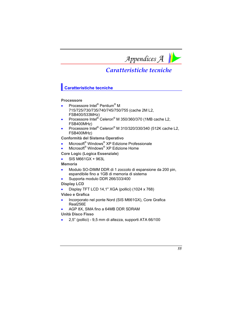 Caratteristiche tecniche | Elitegroup 321 User Manual | Page 63 / 65