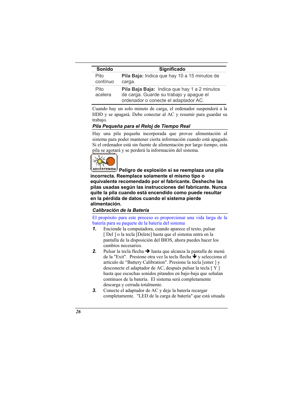 Pila pequena para el reloj de tiempo real, Calibracion de la bateria | Elitegroup 321 User Manual | Page 34 / 67