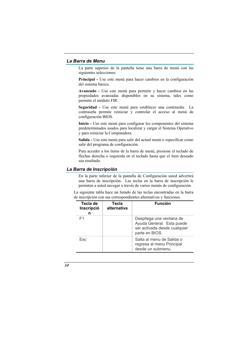 La barra de menu, La barra de inscripcion, La barra de inscripción | Elitegroup 321 User Manual | Page 42 / 67