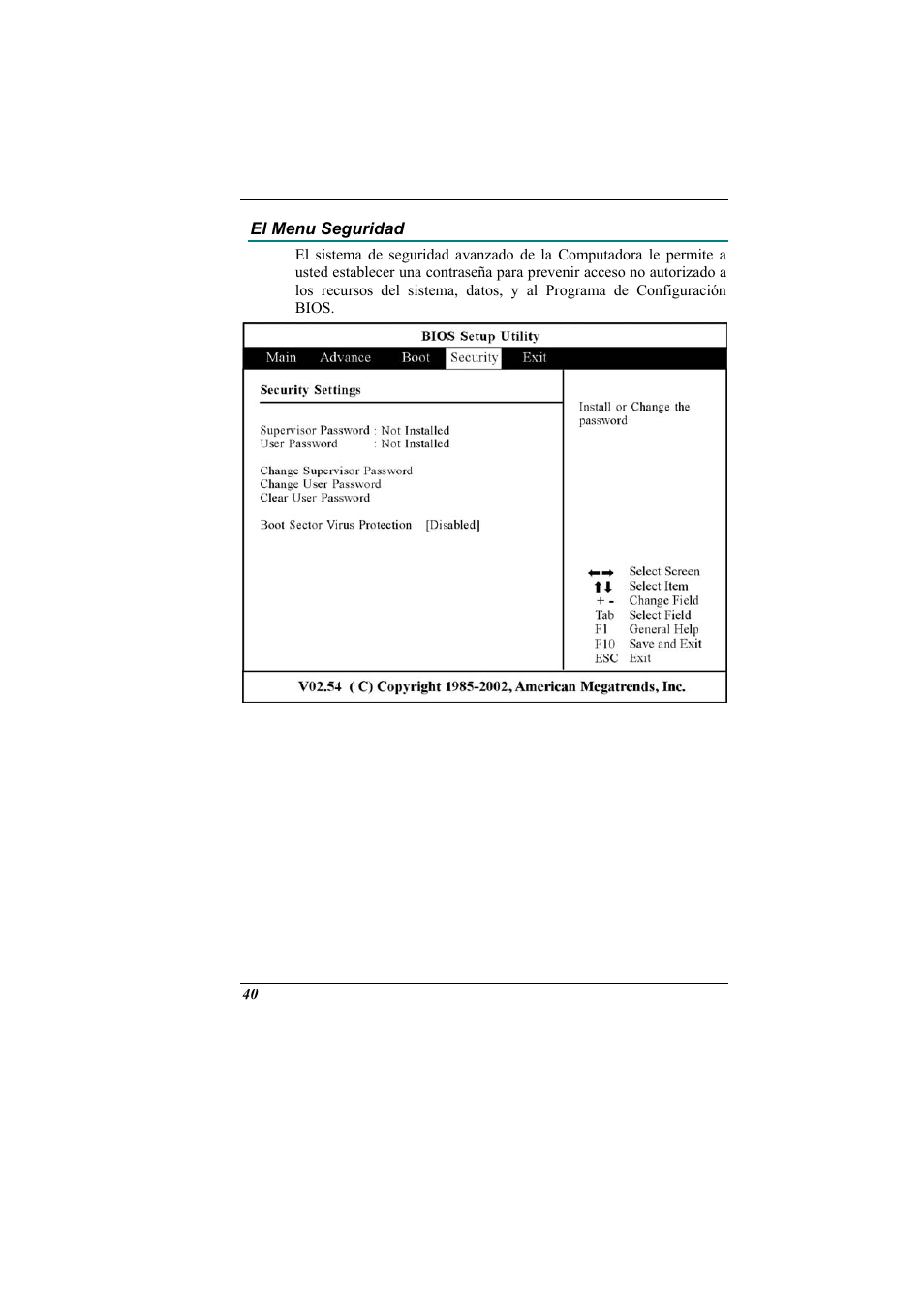 El menu seguridad | Elitegroup 321 User Manual | Page 48 / 67