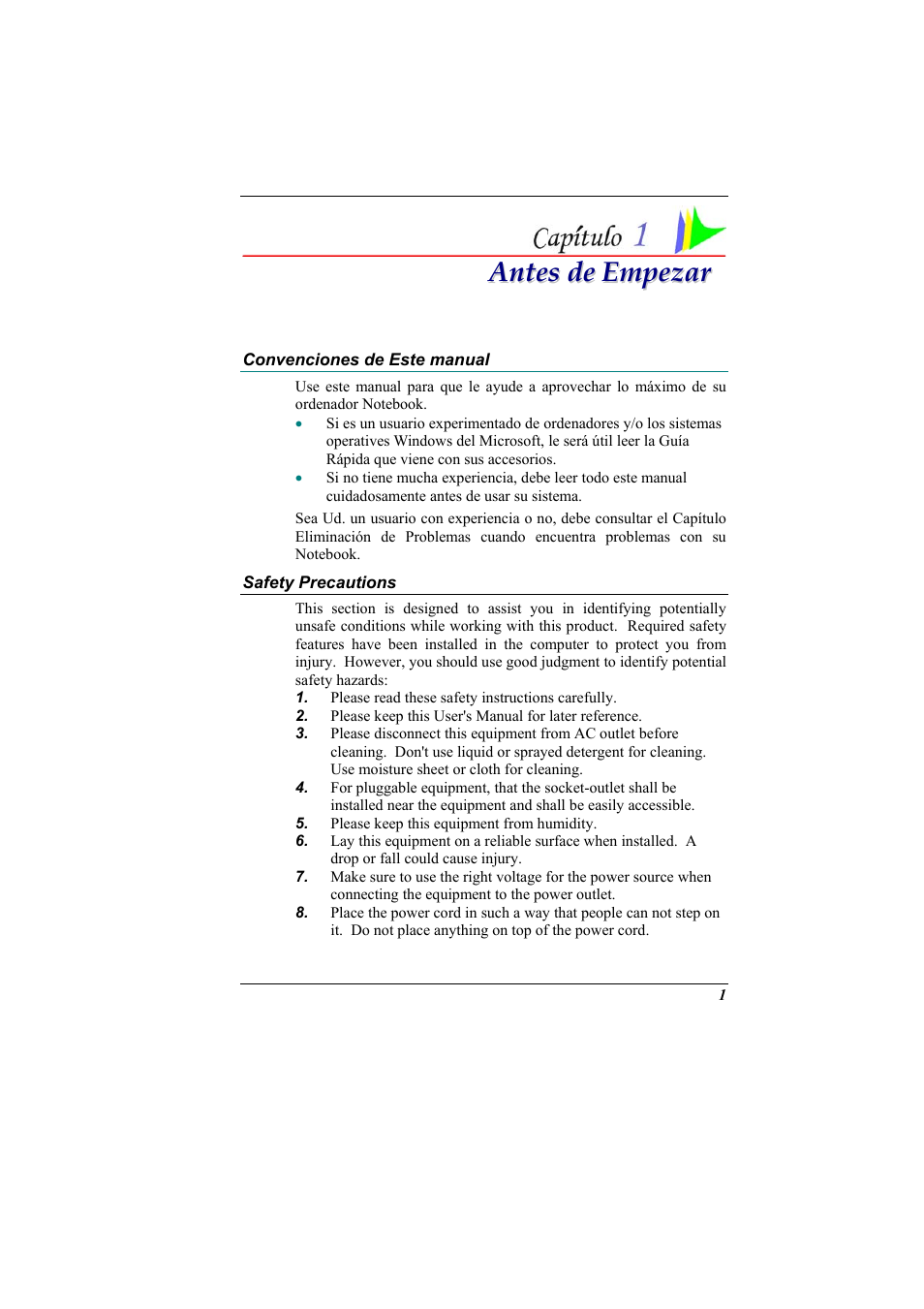 Convenciones de este manual, Antes de empezar | Elitegroup 321 User Manual | Page 9 / 67
