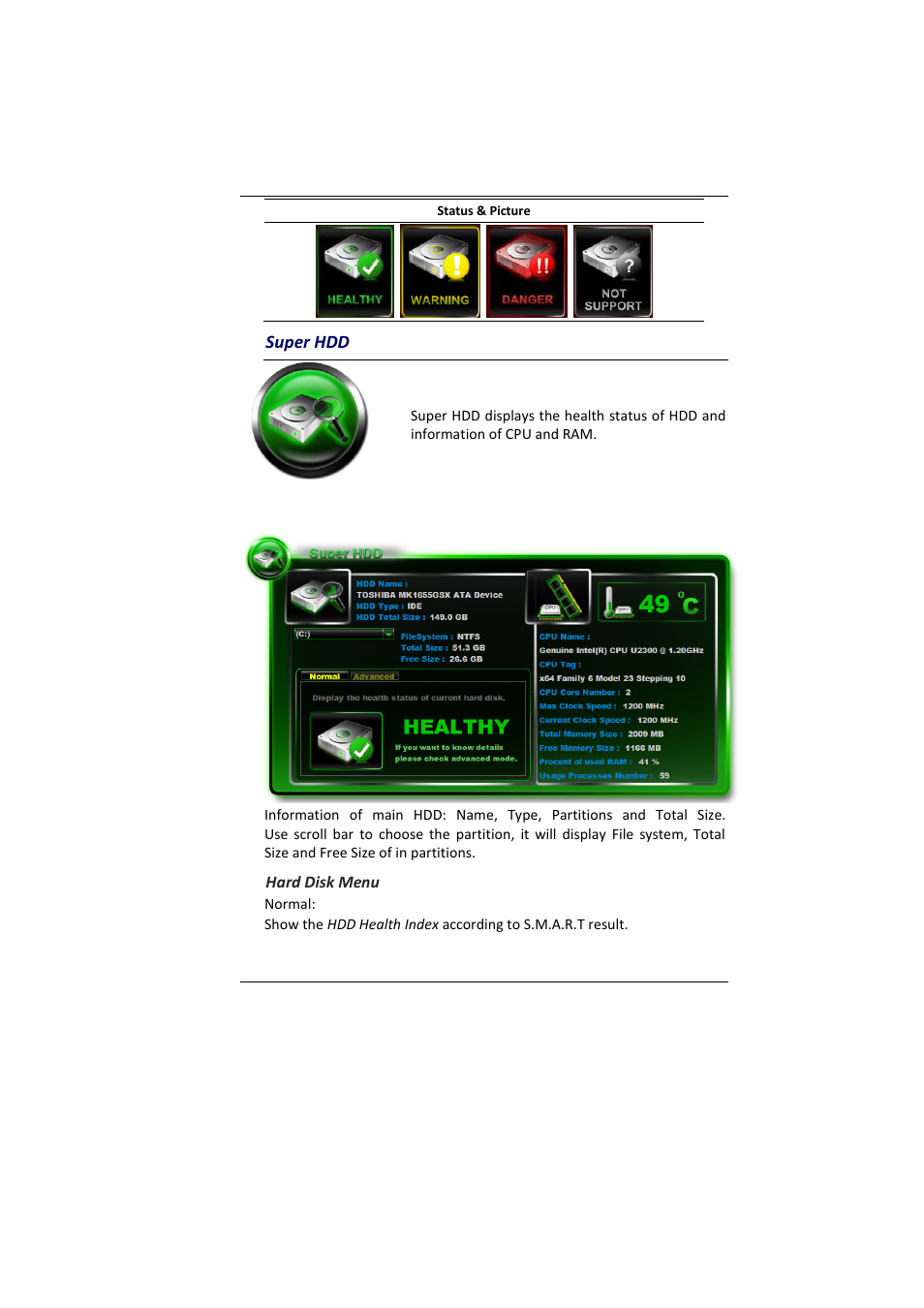 Uper, Hard disk menu | Elitegroup MB45II7 WIN7 User Manual | Page 61 / 70